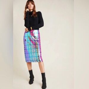 NWT Eva Franco Dione Pink Plaid Sequin Pencil Skirt — perfect for holidays!